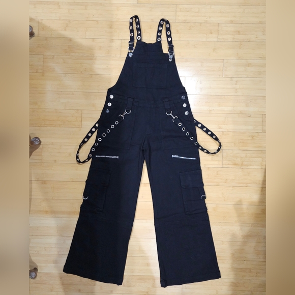 Dolls Kill Rare The Grave Girls Punk Goth Black Tough Life Denim Overalls S M - Picture 7 of 14